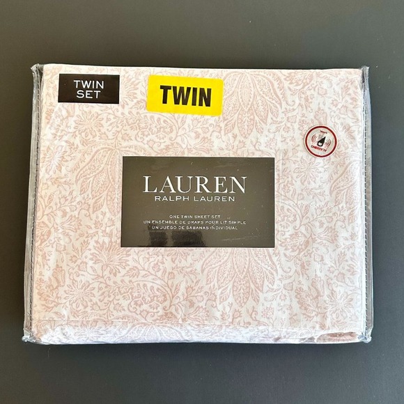 NWT Ralph Lauren Twin Sheet Set 100% cotton Floral White Beige Bedding 3 pc set - Picture 1 of 2